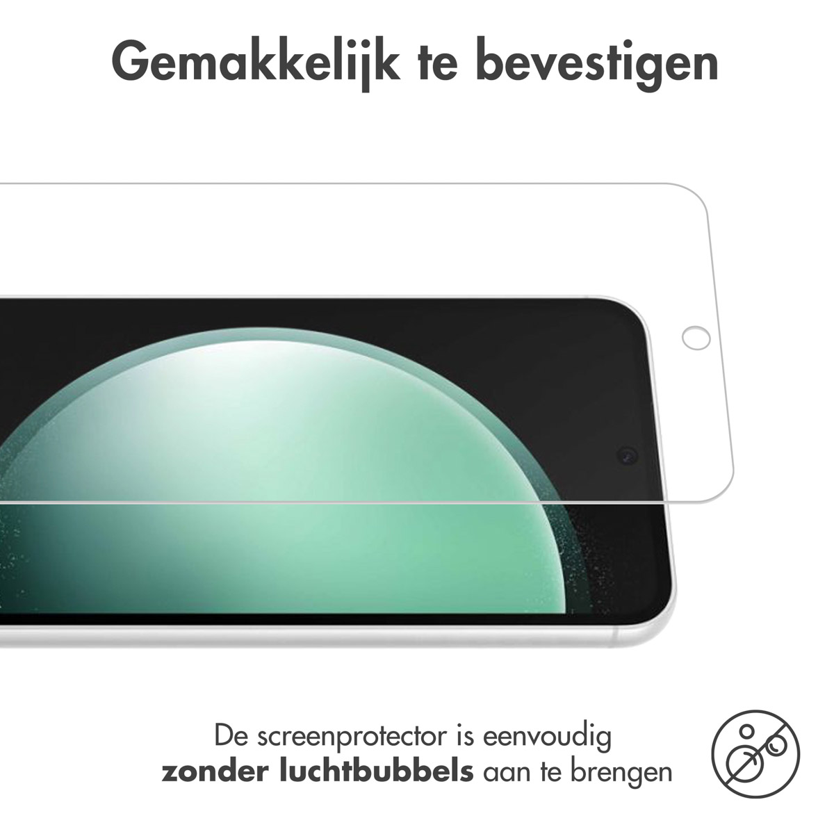 A smartphone with a screen protector, and text that says easy to attach.