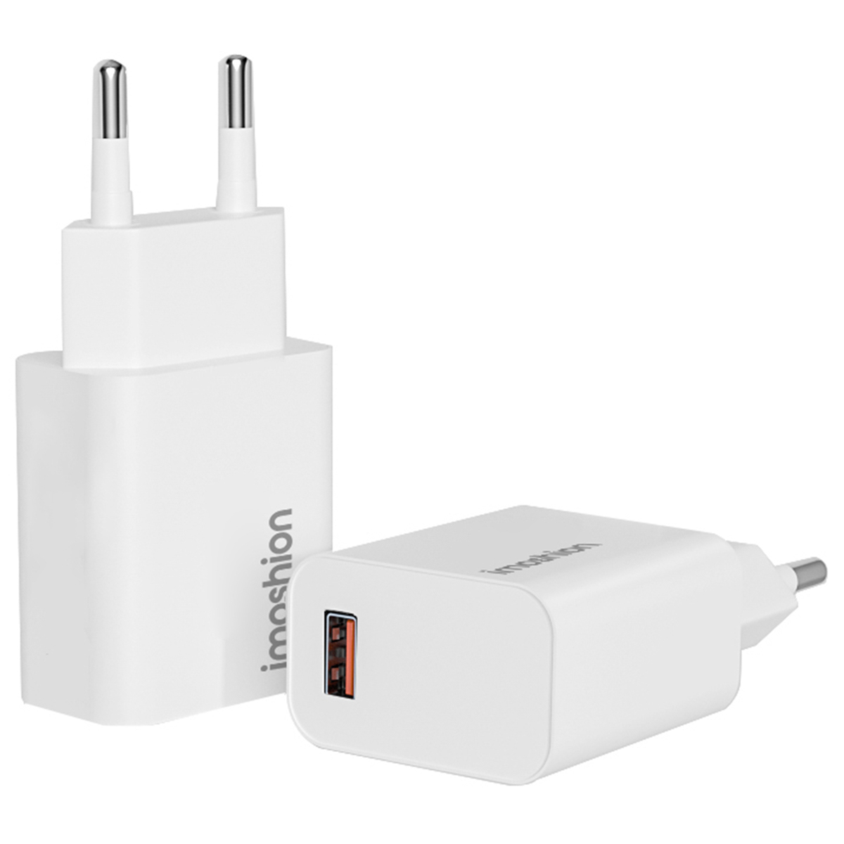 White Imoshion charger, two units, one with USB port.