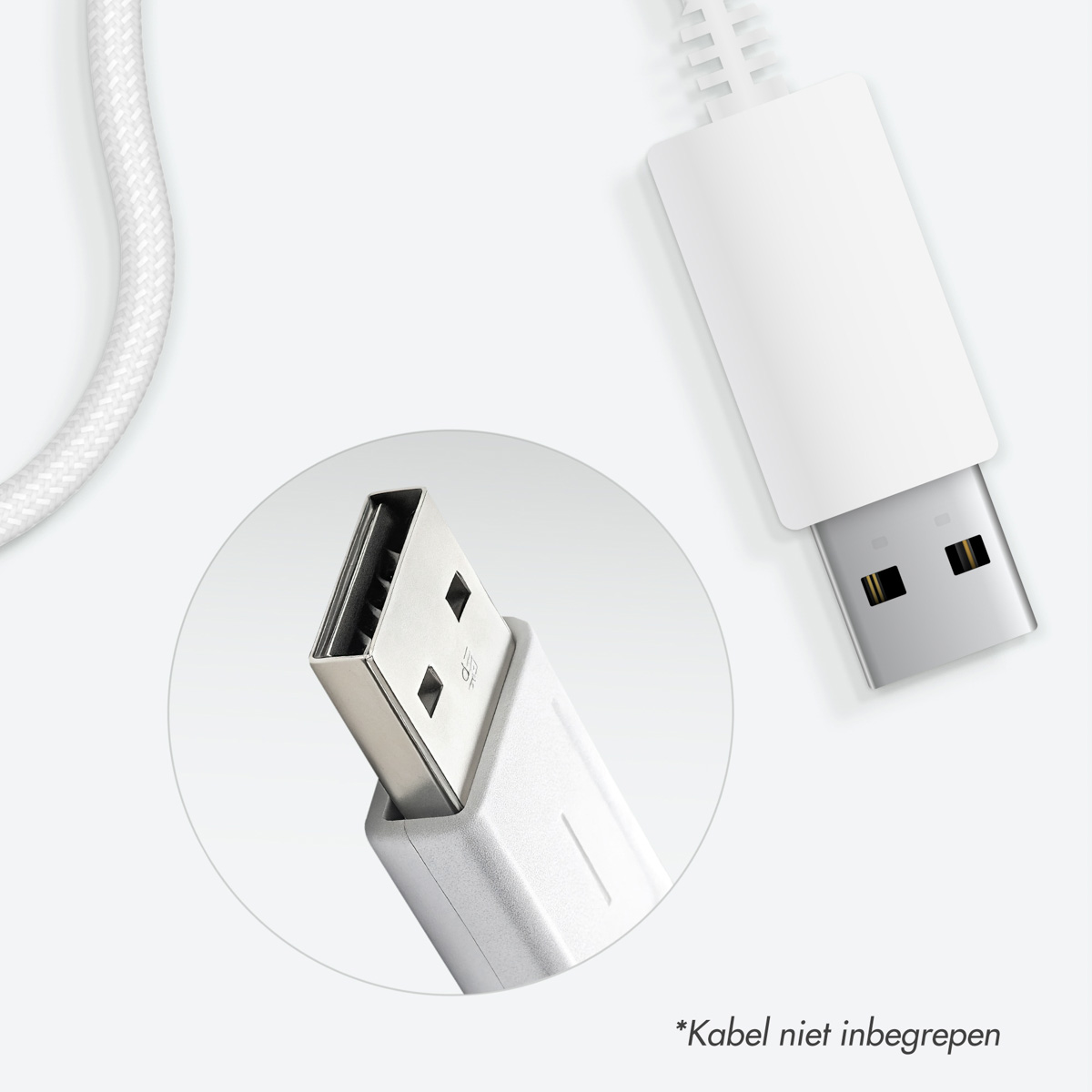 A USB cable. Close-up of the USB connector and the cable.