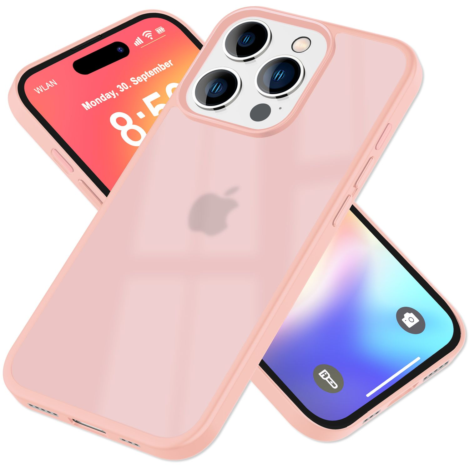 Una funda de teléfono rosa con un teléfono dentro, mostrando una pantalla de teléfono.