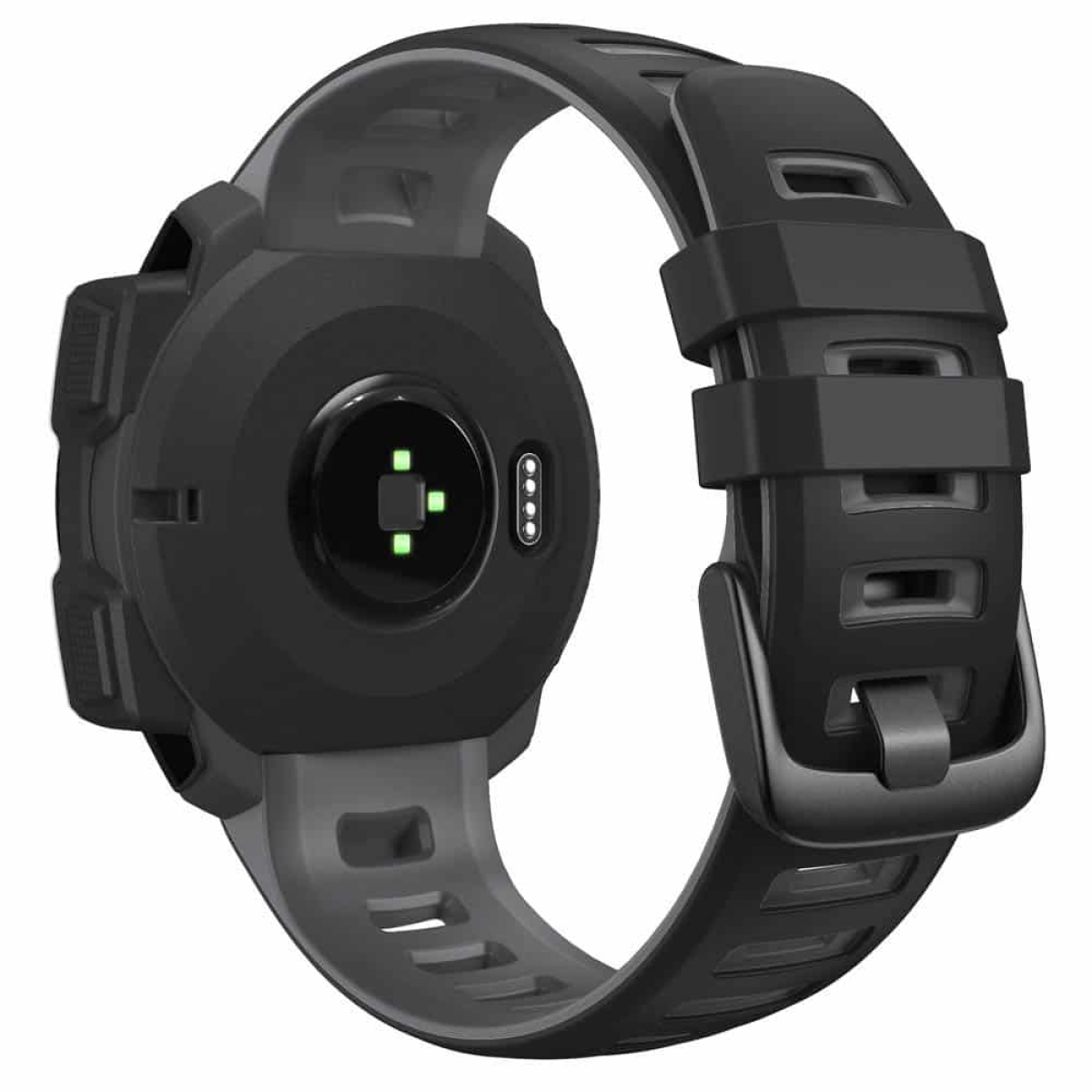 Eine schwarz-graue Smartwatch mit einem schwarzen Armband.