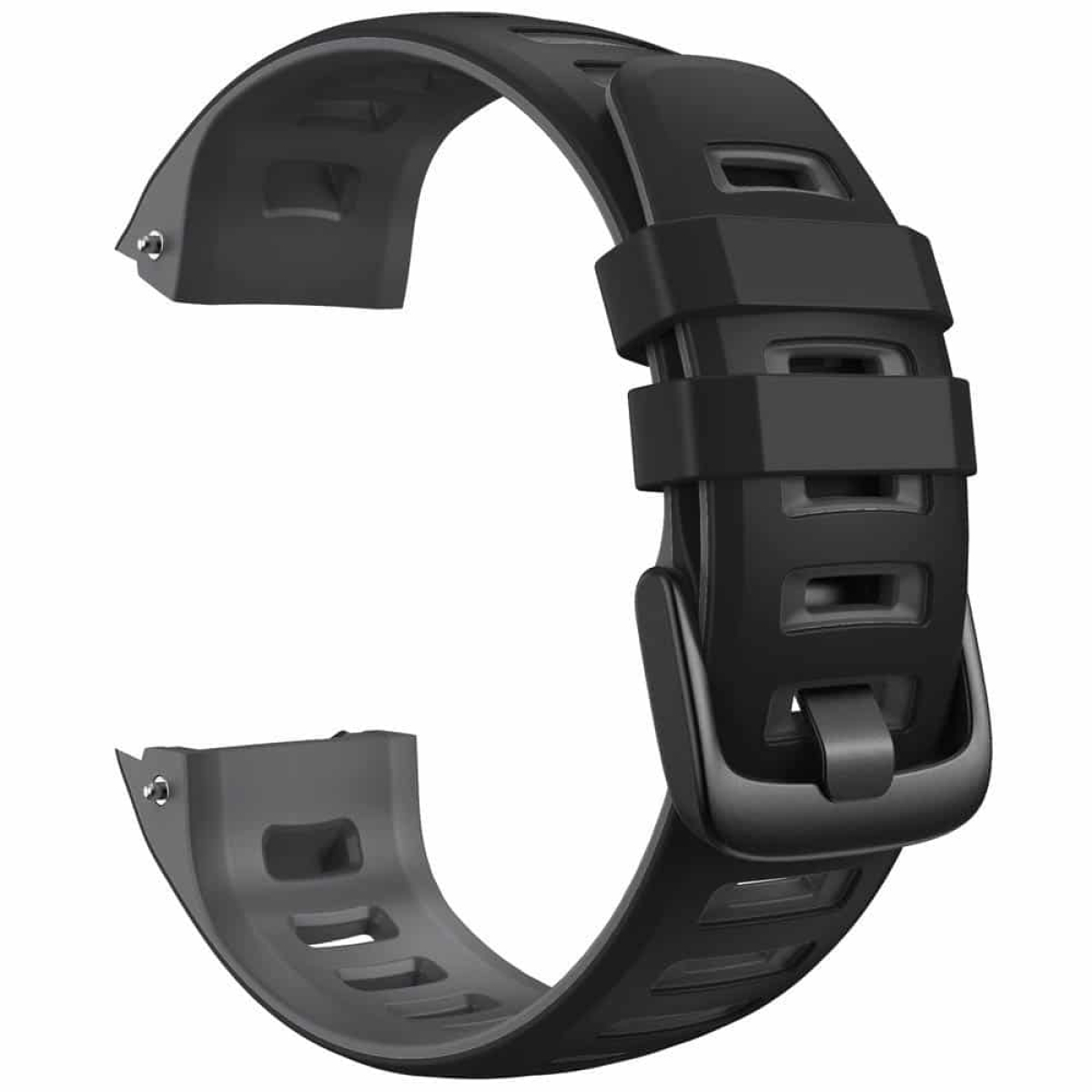 Schwarze Uhrenarmbandteile, mit der Schließe im Fokus.