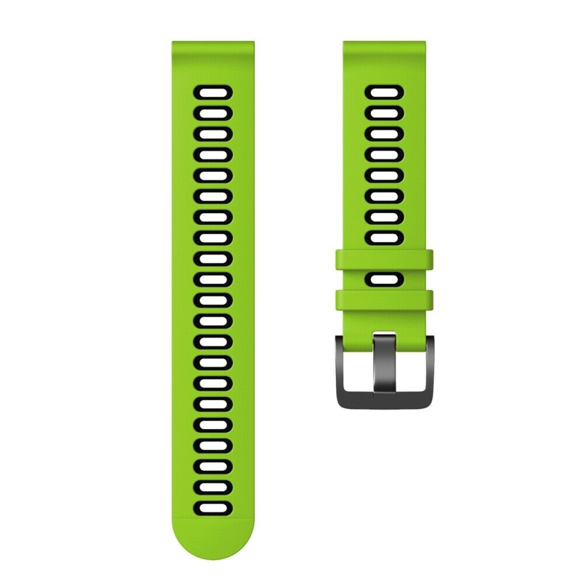 Zwei grüne Uhrenarmbänder mit schwarzen Details.
