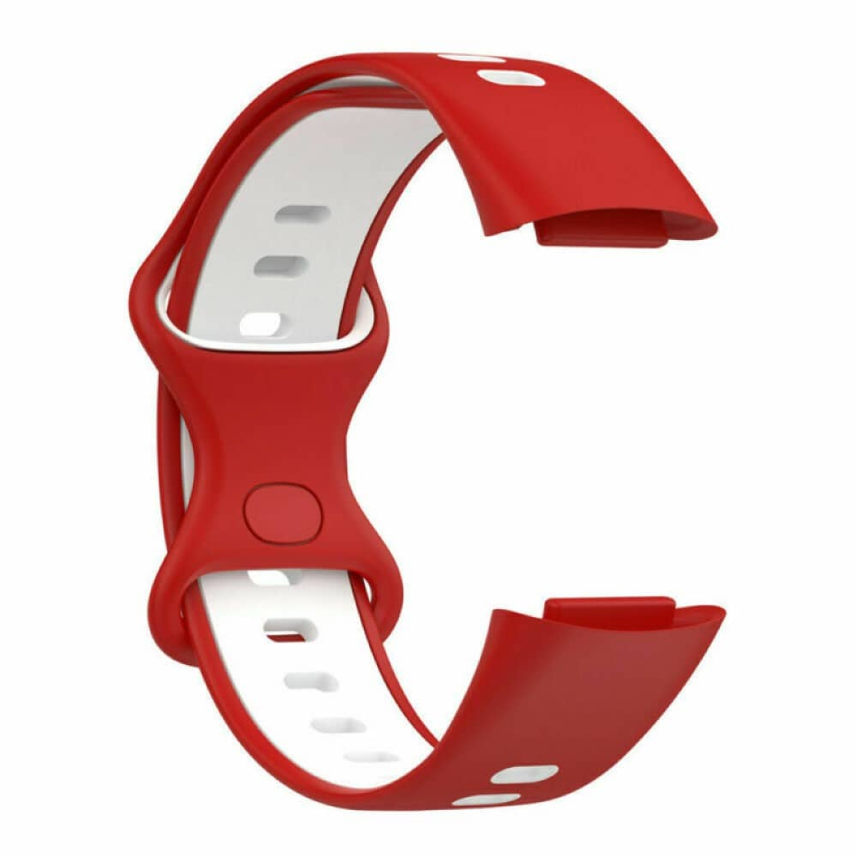 Rotes und weißes Uhrenarmband, gebogen, mit weißem Innenraum und rotem Äußeren.