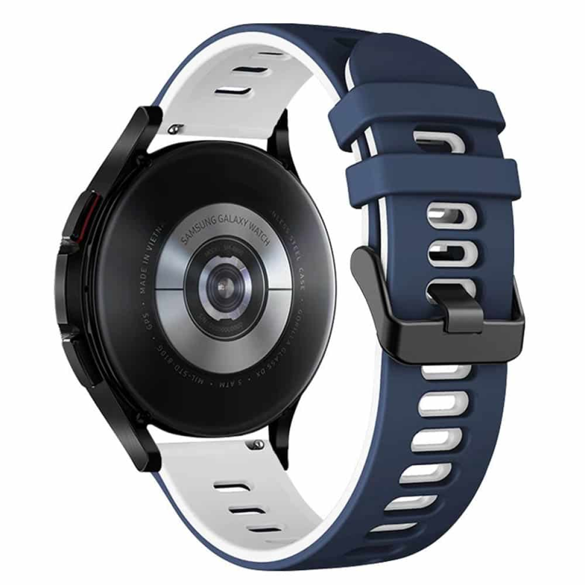 Schwarzes Samsung Galaxy Watch Armband mit weißem Innenraum.