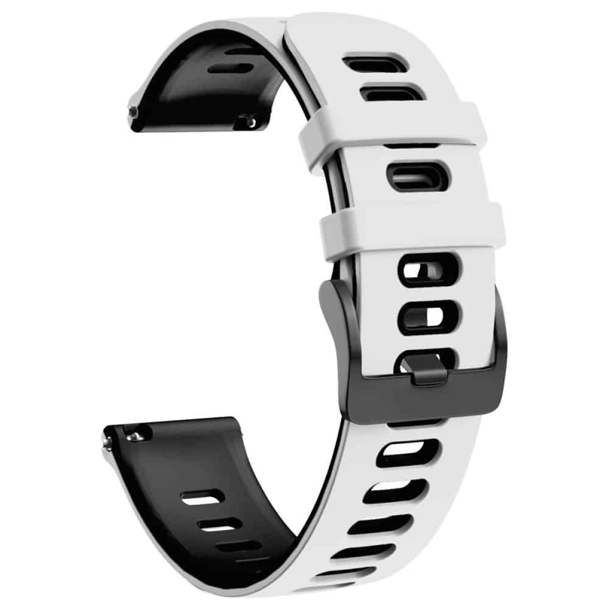 Weißes und schwarzes Uhrenarmband, gebogen, mit schwarzem Innenraum und weißem Äußeren.