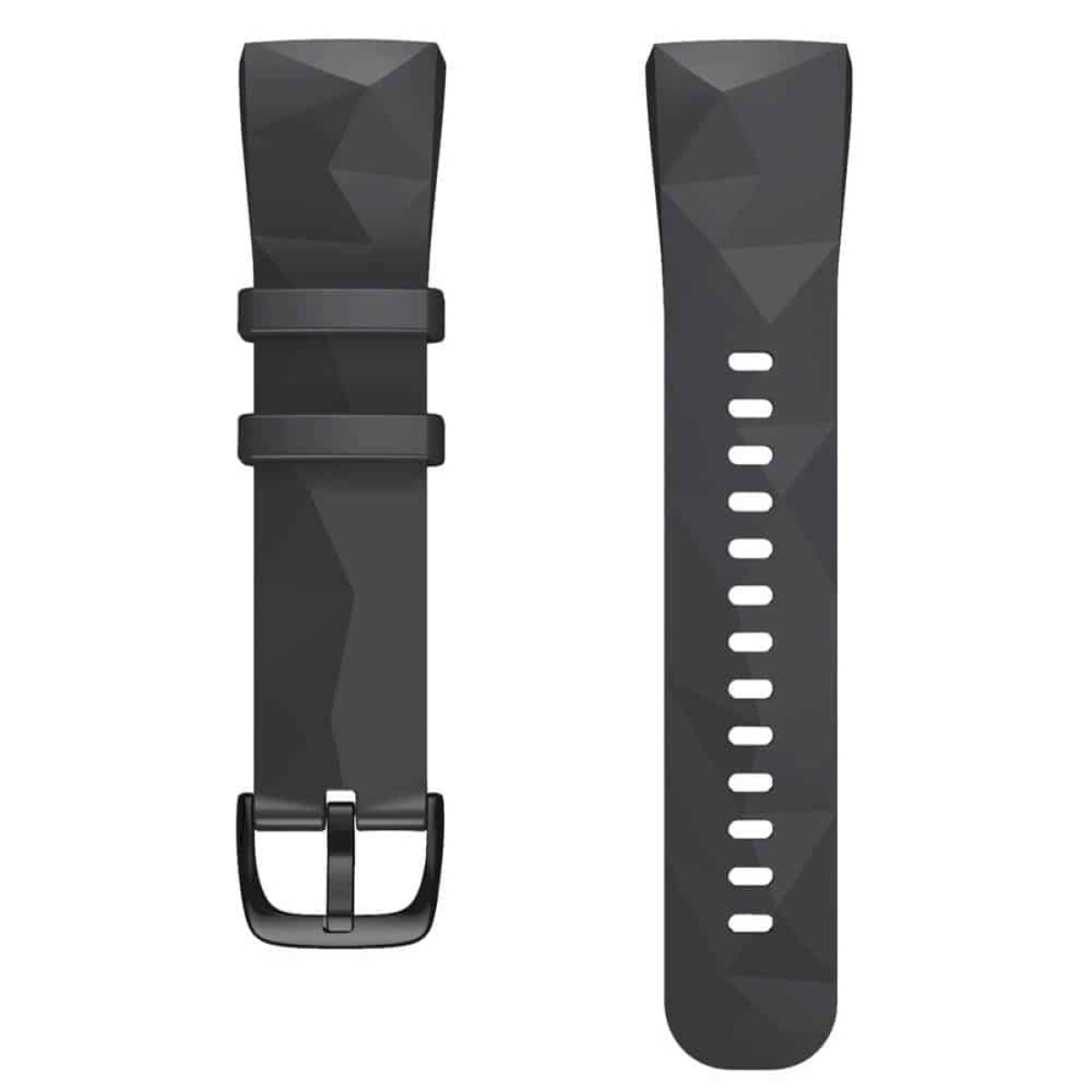 Schwarzes Uhrenarmband mit geometrischem Design, mit Schnalle und Löchern.