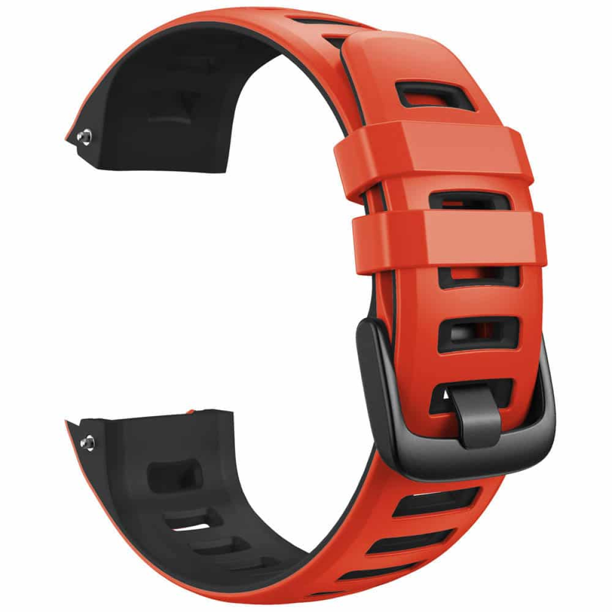Rotes und schwarzes Uhrenarmband.