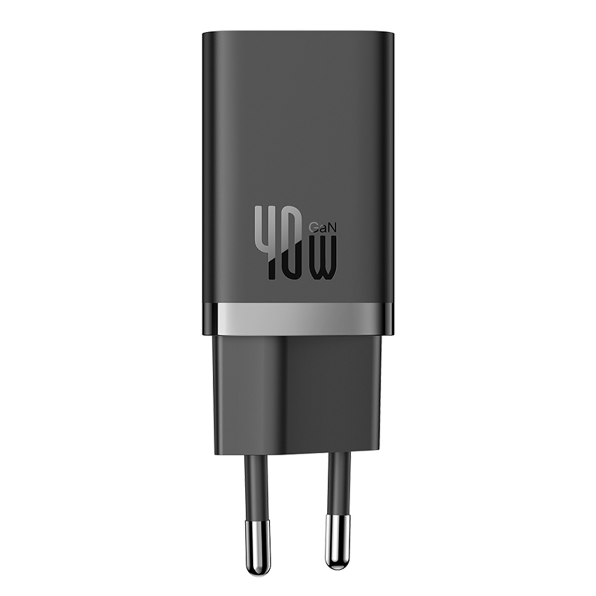 Siyah 40W şarj cihazı. Şarj cihazının iki ucu vardır, '40W' ve 'Can' yazısı görünür.