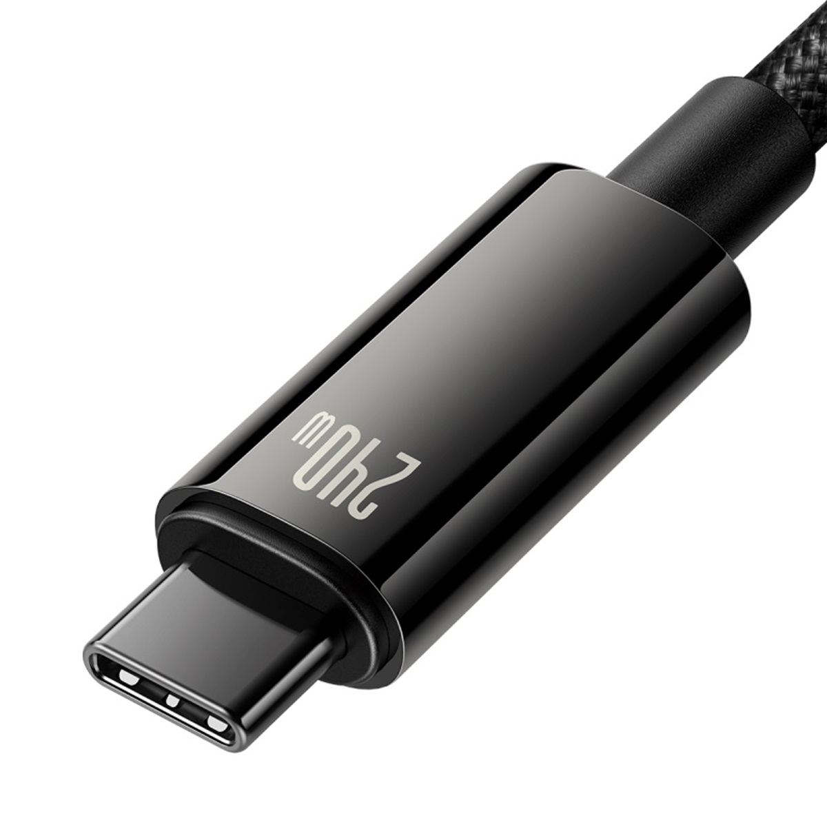 Czarny kabel USB-C z nadrukiem "240W", na białym tle.