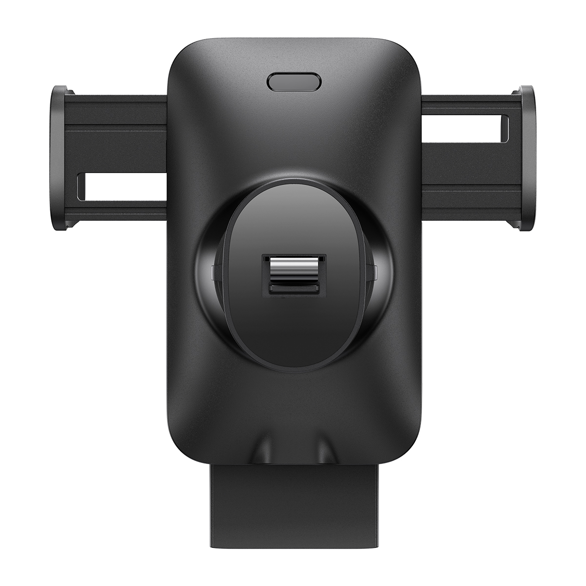A black car phone holder with a USB port, viewed from above.