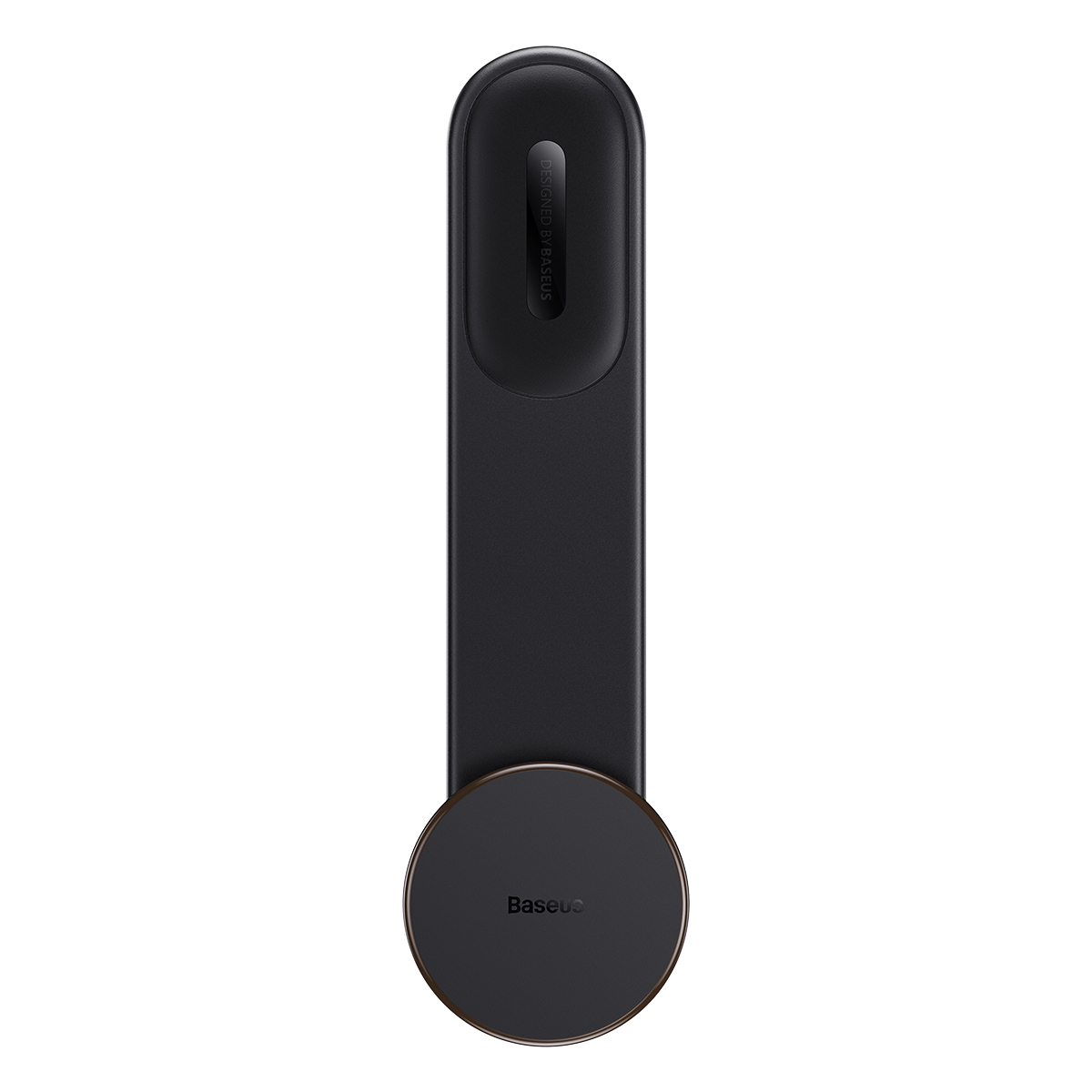 Zwarte telefoonhouder met ronde basis en magnetische schijf, ontworpen door Baseus.