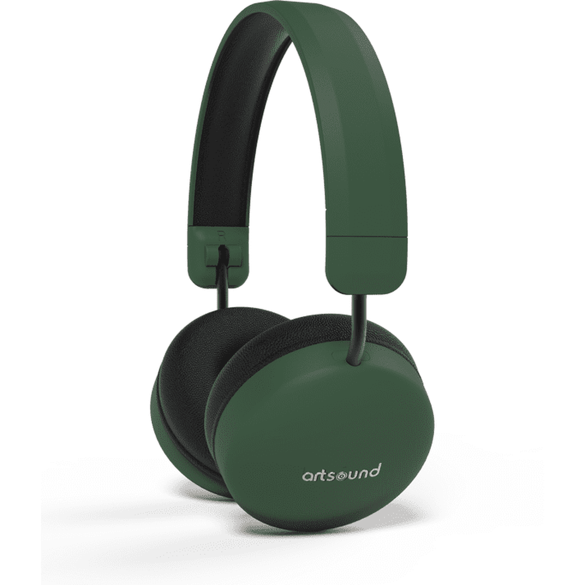 Groene koptelefoon met zwarte oorschelpen en hoofdband. Artsound logo aan de zijkant.