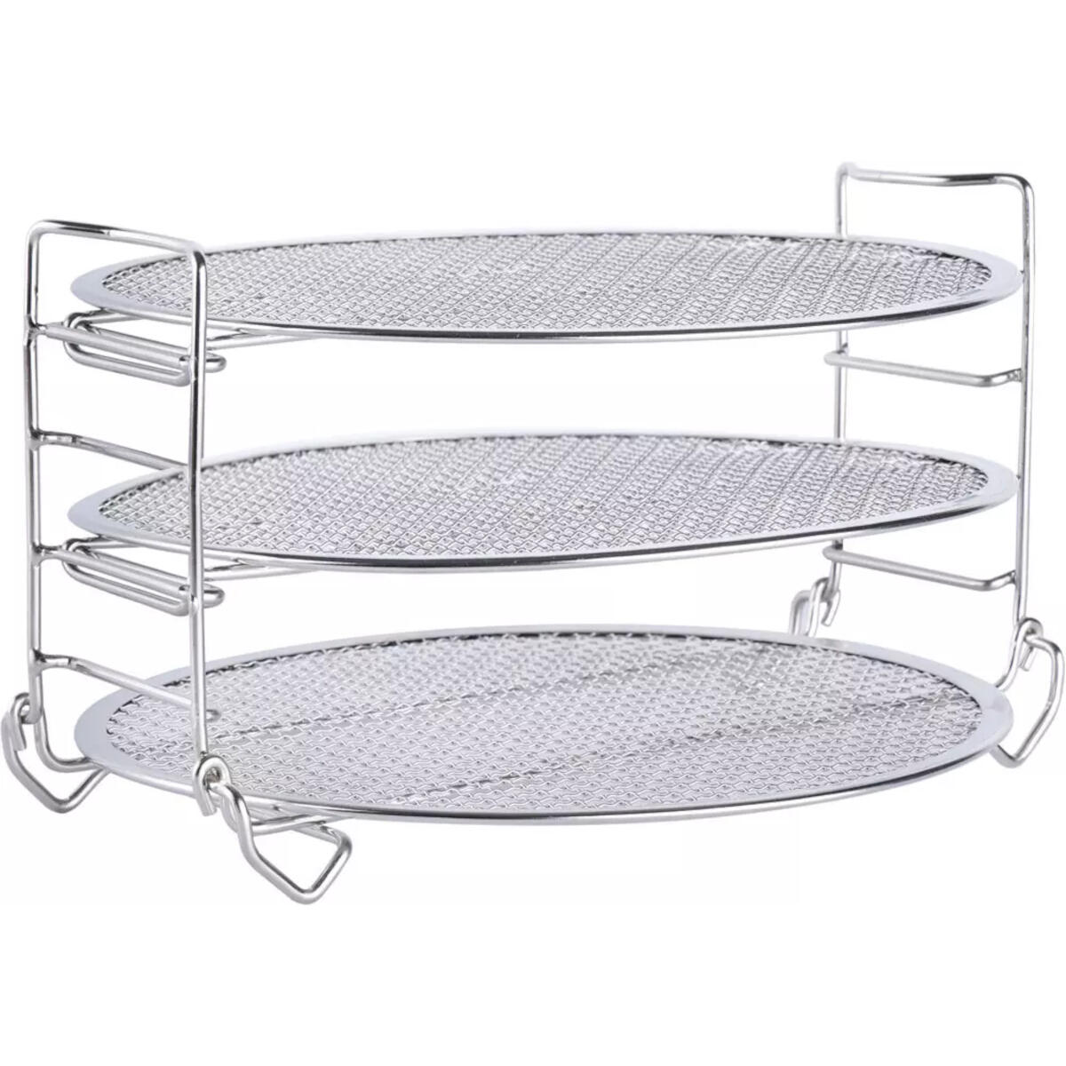 Three-tiered stainless steel tray rack, perfect for air fryer use.
