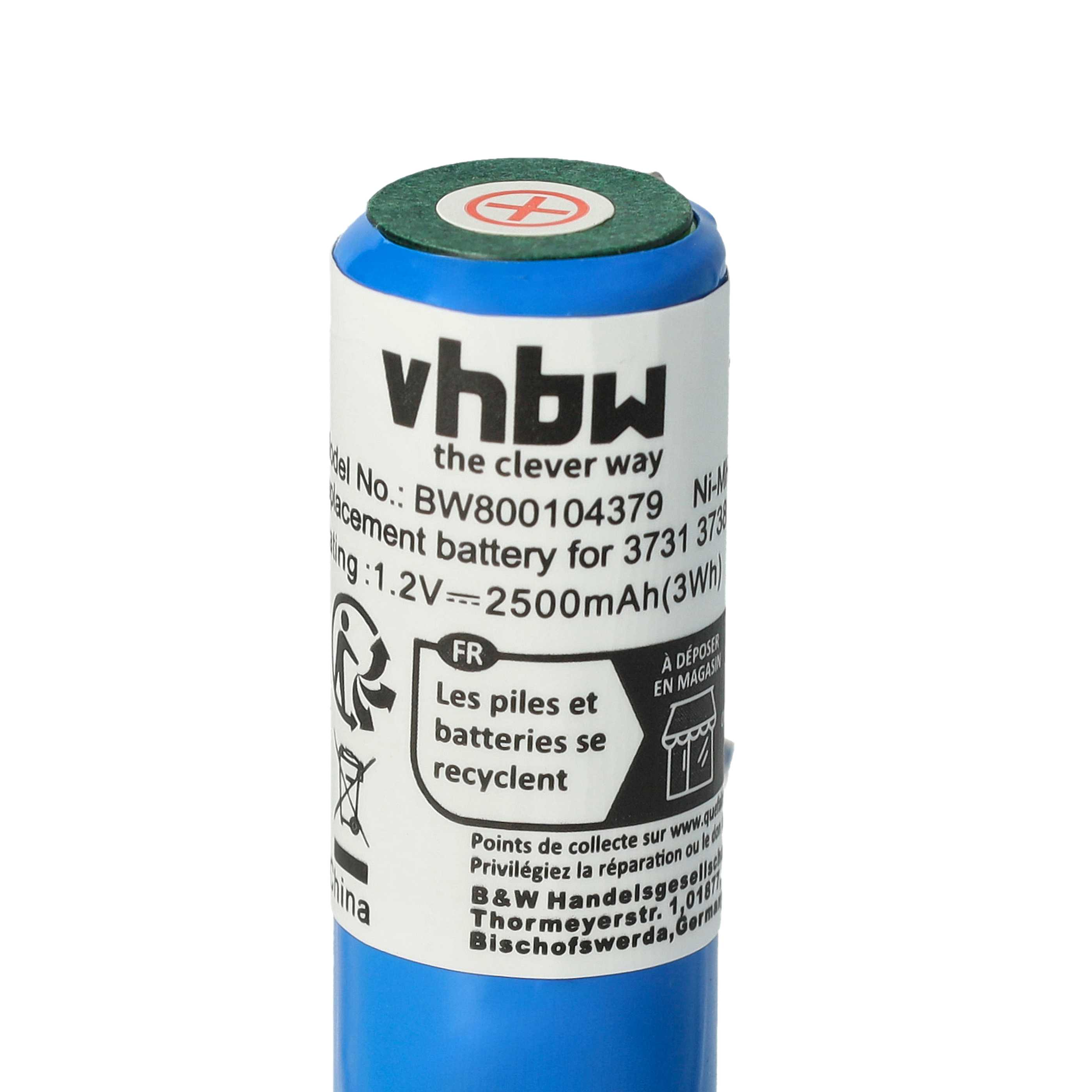 Nahaufnahme einer blauen Batterie mit Text und einem grünen Deckel.