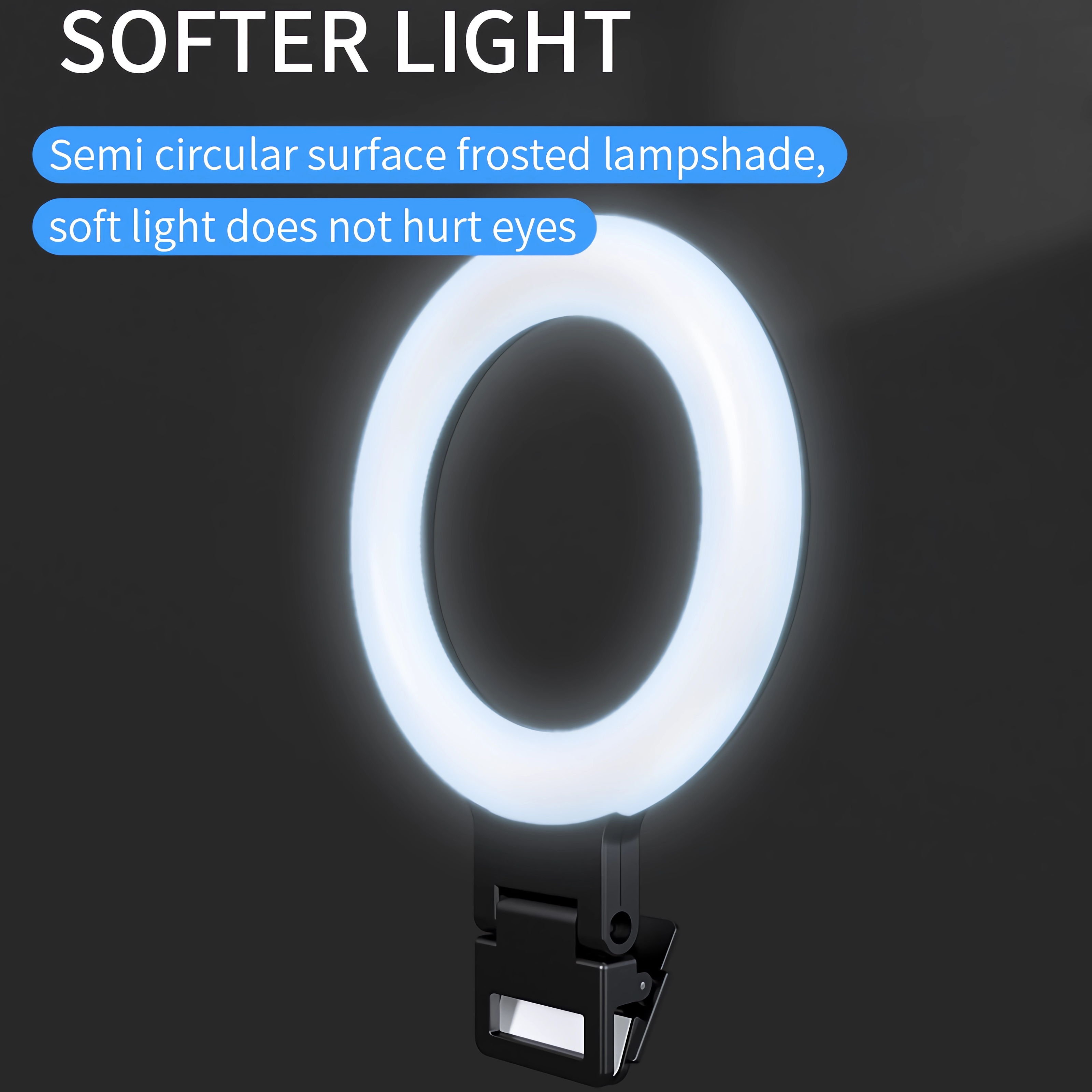 Ein Ringlicht mit einem halbkreisförmigen, mattierten Lampenschirm, der ein weiches weißes Licht erzeugt.