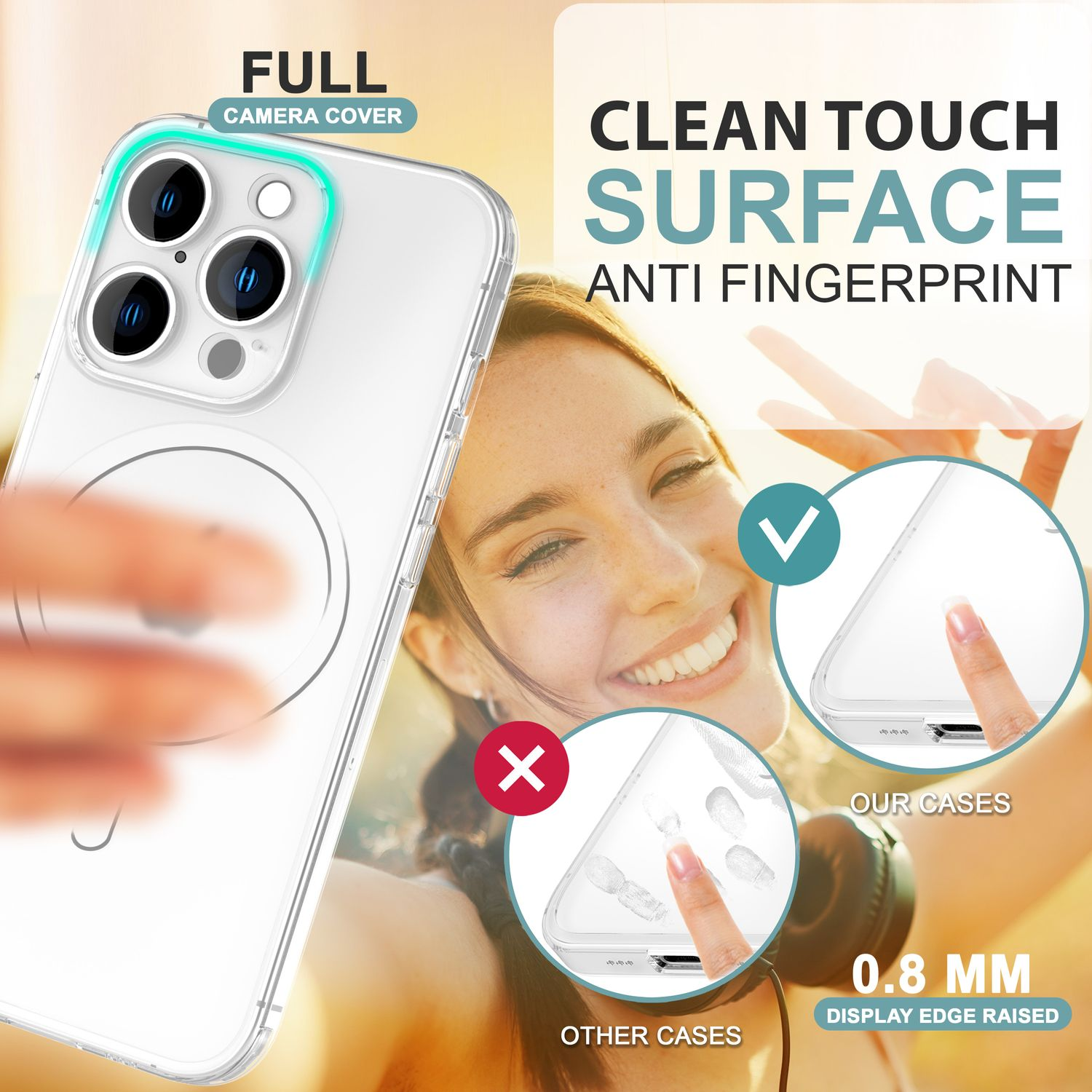 Una custodia per telefono con un telefono all'interno. Ha una superficie tattile pulita e anti-impronta.