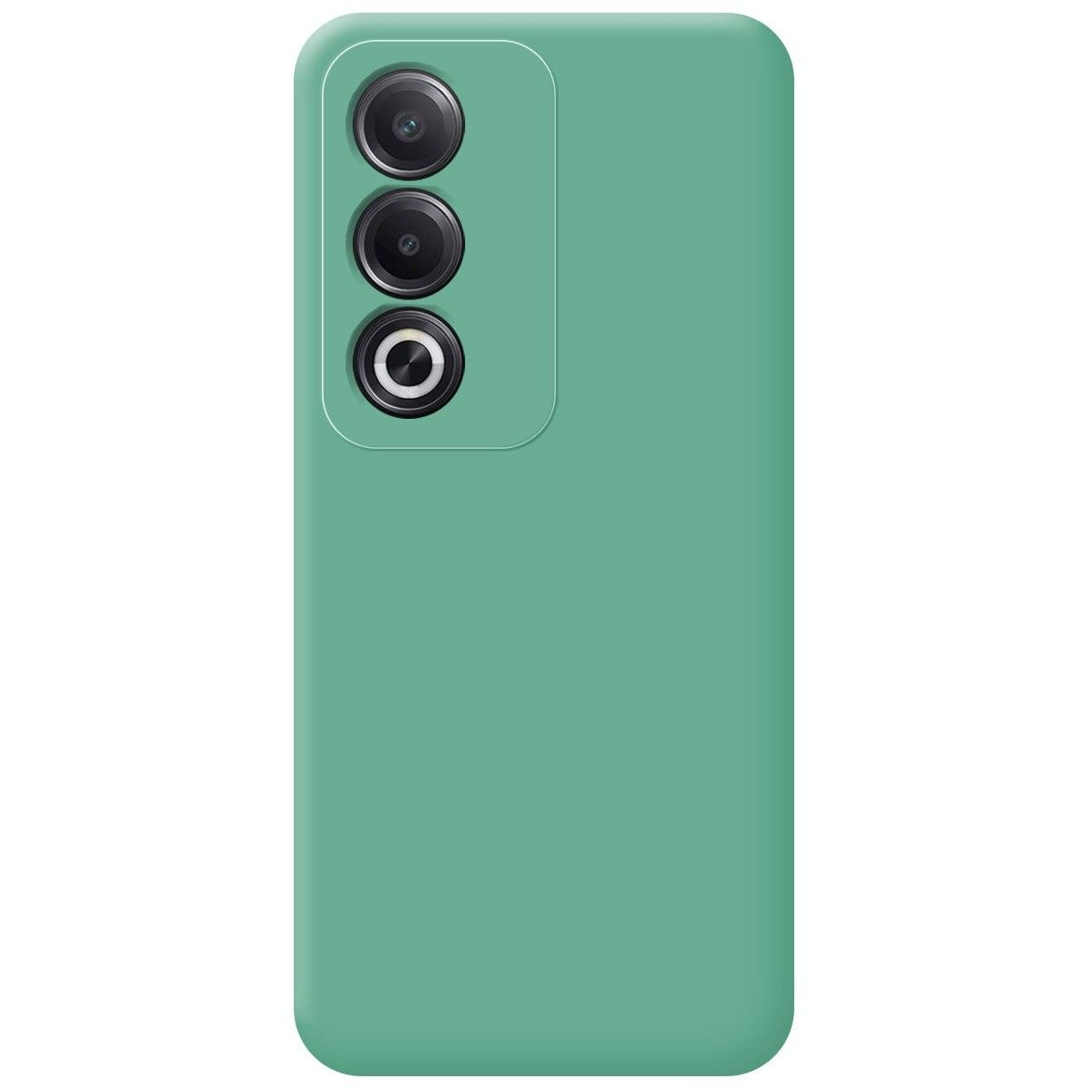 Custodia verde con tre obiettivi della fotocamera. Colore verde menta.