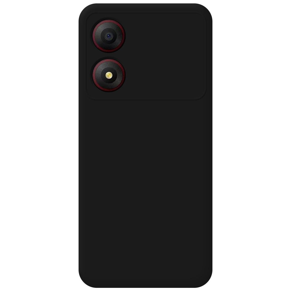 Custodia nera con due lenti della fotocamera. Il retro è nero.