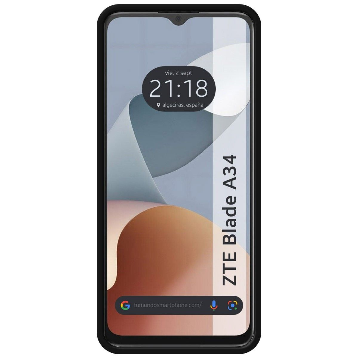 Uno smartphone con bordo nero e display che mostra l'ora e la posizione.