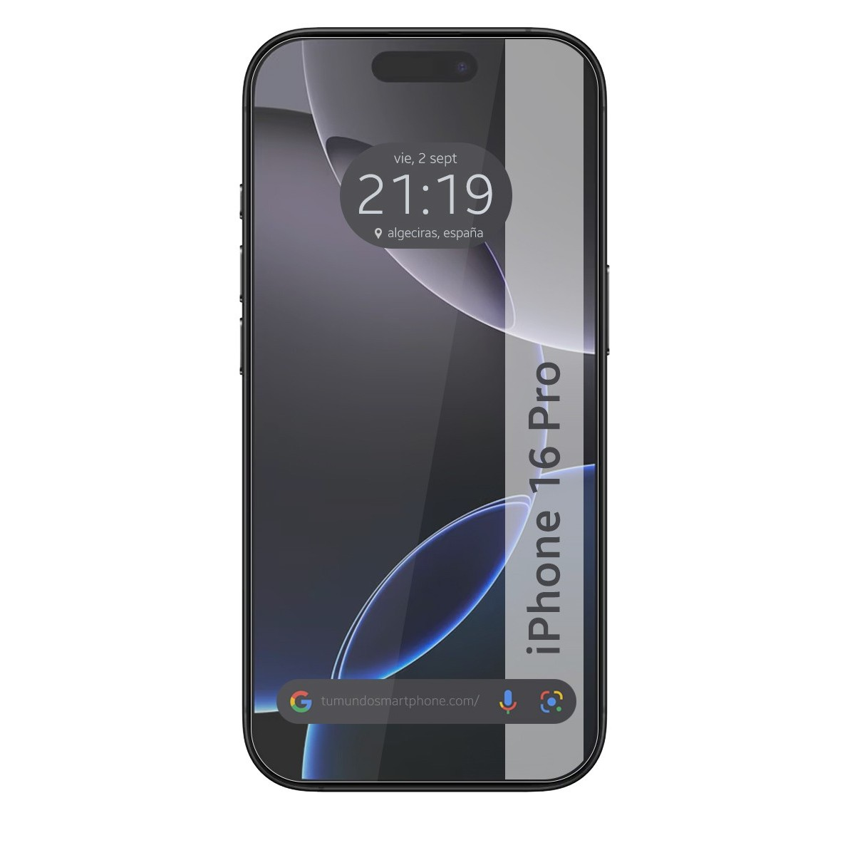 Uno smartphone con uno schermo che mostra l'ora e un indirizzo web.