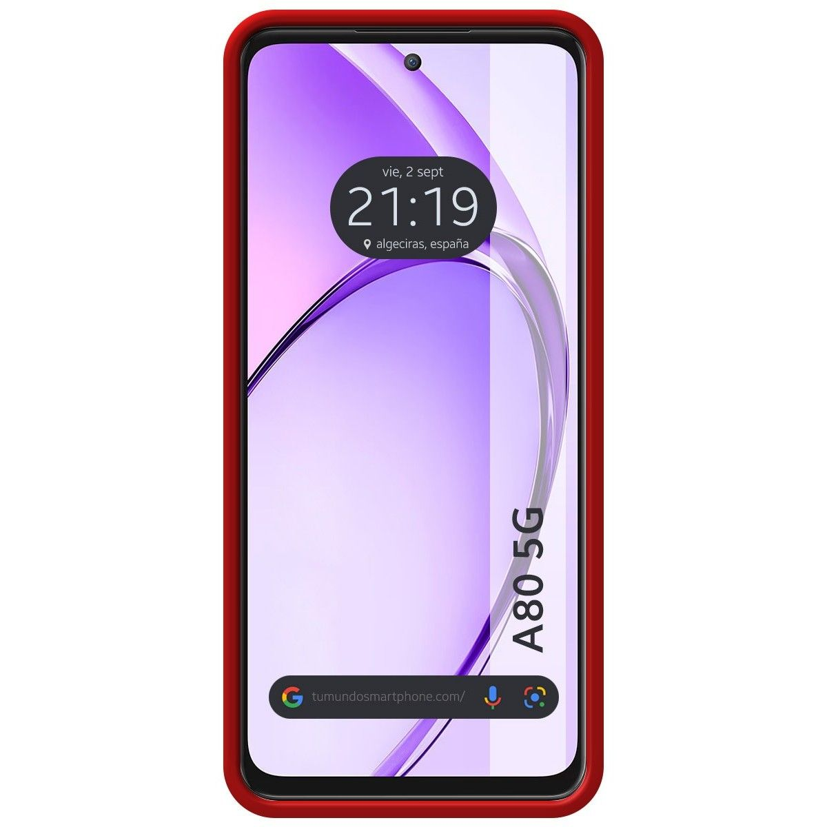 Un telefono con cornice rossa che mostra l'ora.