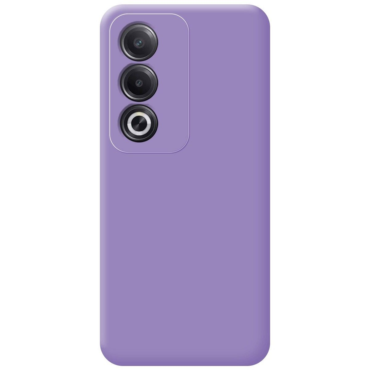 Una custodia per telefono viola, semplice, con tre lenti per fotocamera.