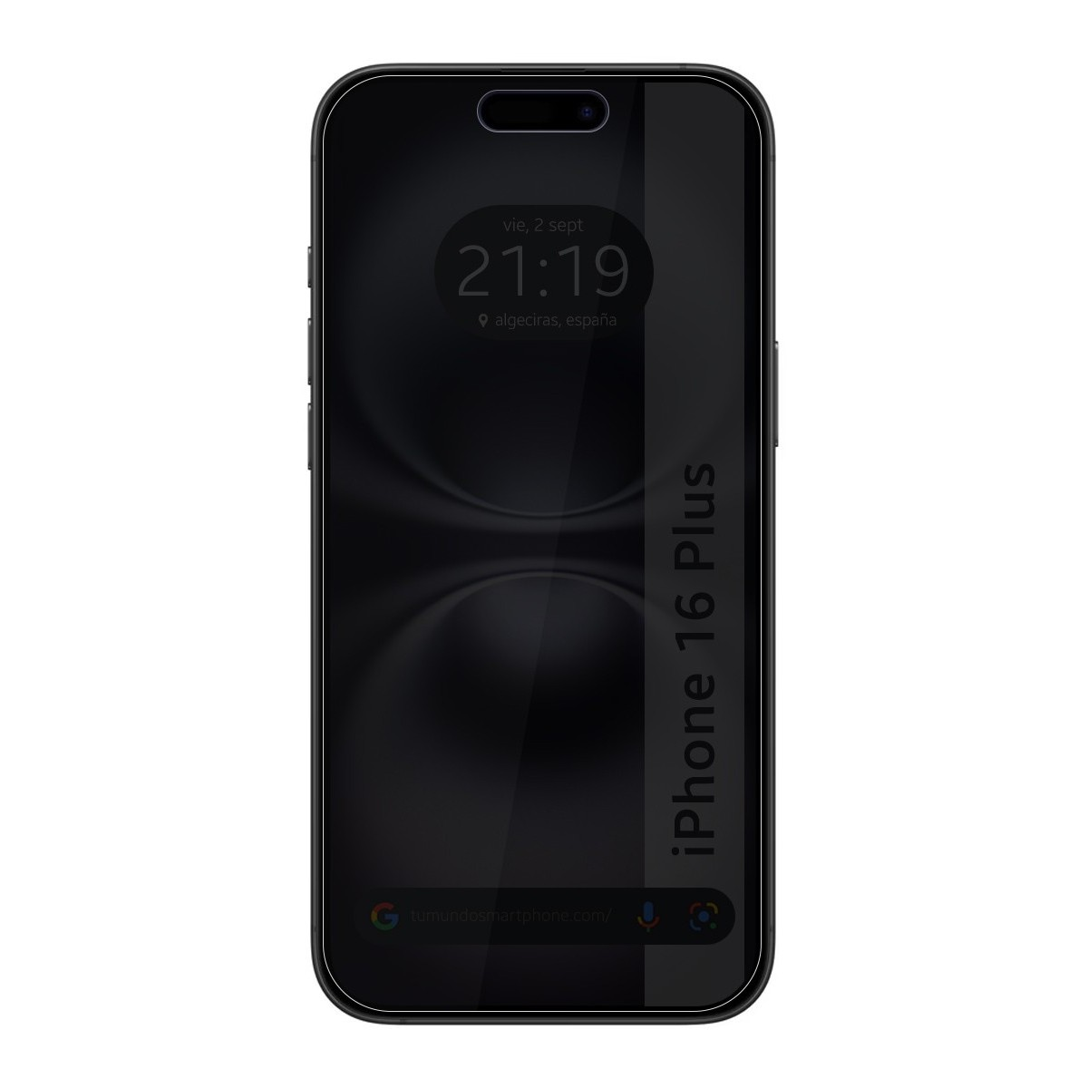 Uno smartphone nero mostra una schermata di blocco con ora e data. Lo schermo ha uno sfondo scuro.