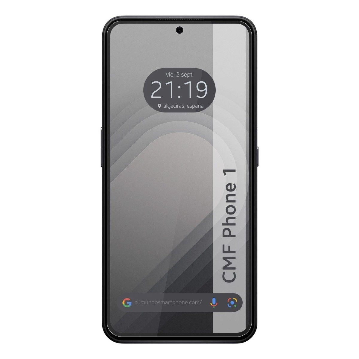 Un telefono nero che mostra l'ora e le parole CMF Phone 1.