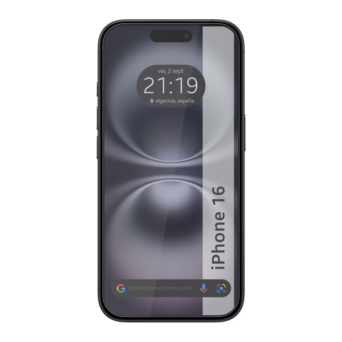 iPhone 16 con ora visualizzata, l'ora è 21:19.