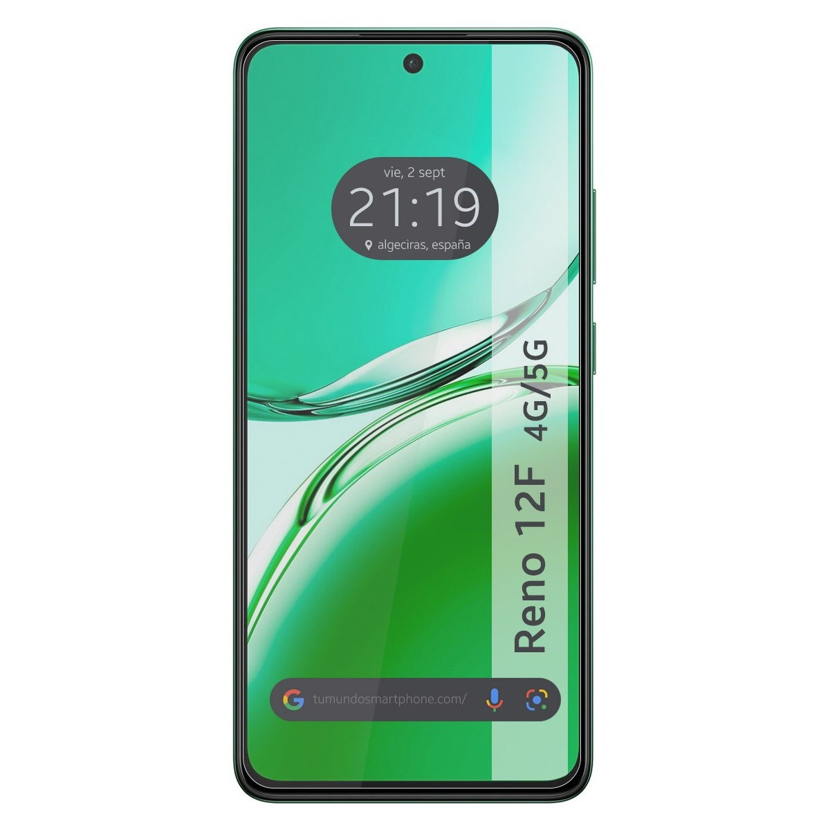 Smartphone mostrando la hora y la fecha. La pantalla muestra las 21:19 y la fecha.