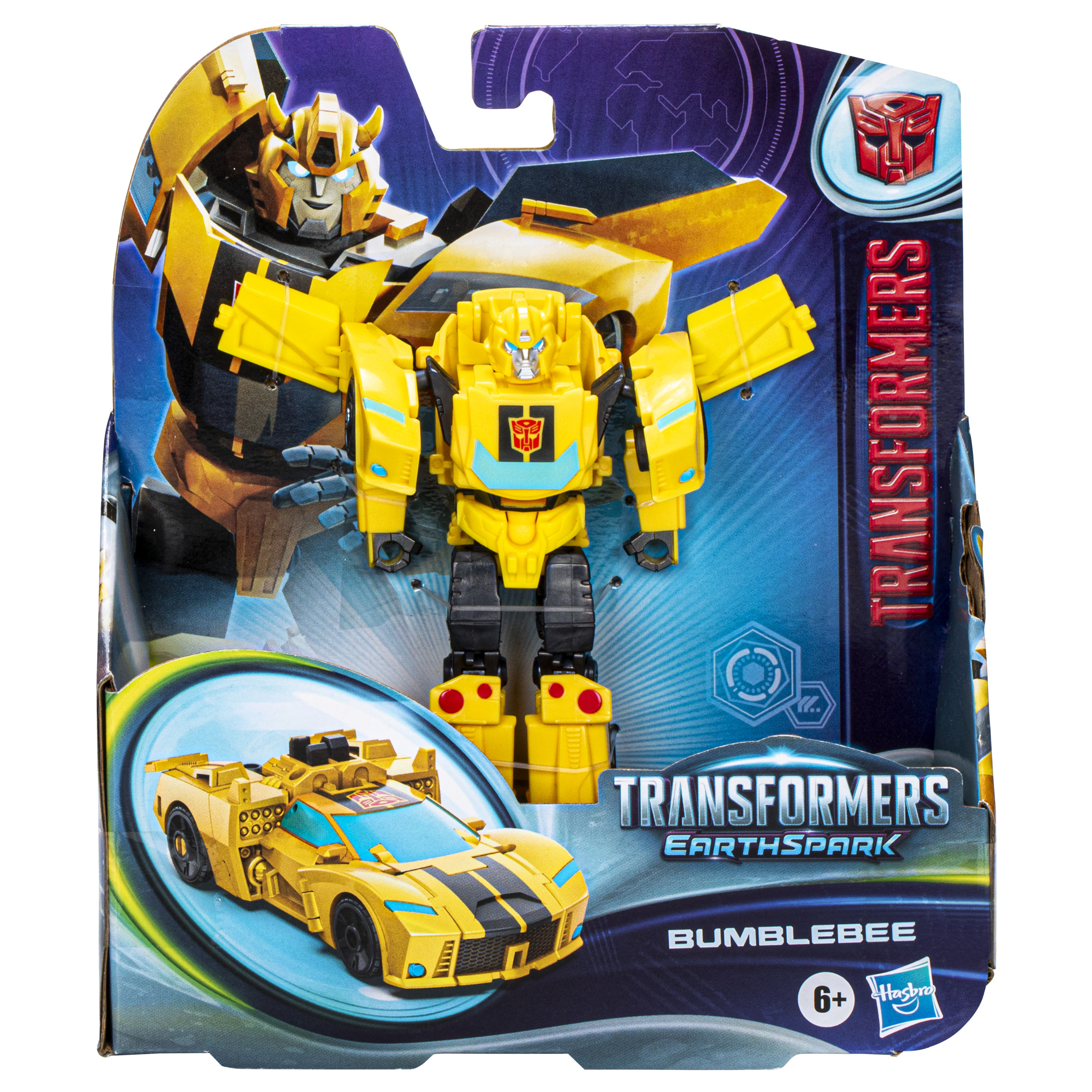 Pudełko z zabawką Transformers Bumblebee. Zabawka jest w formie robota i samochodu.