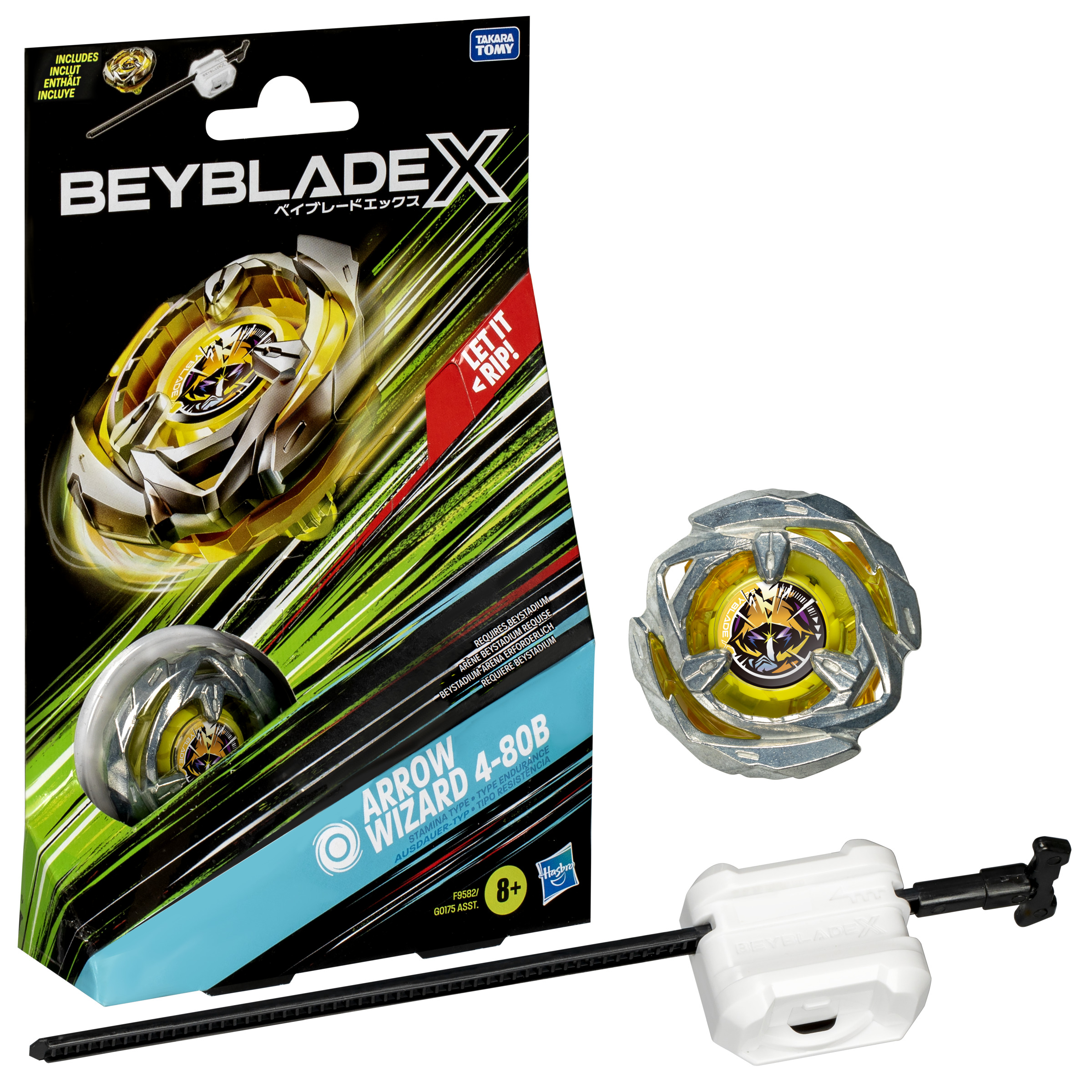 Set de juguetes BeyBlade X. Se ven un trompo y un lanzador.