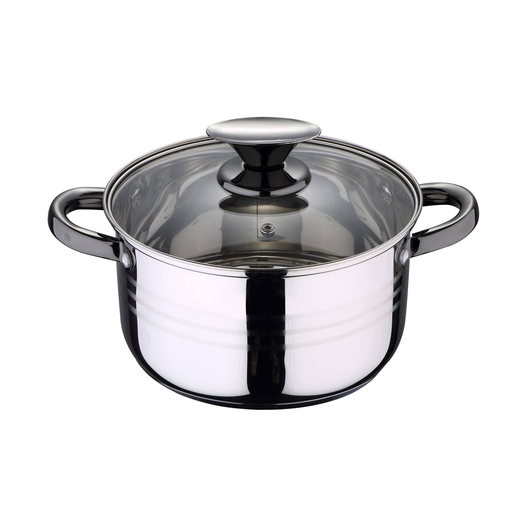 Una olla de acero inoxidable con tapa de vidrio.