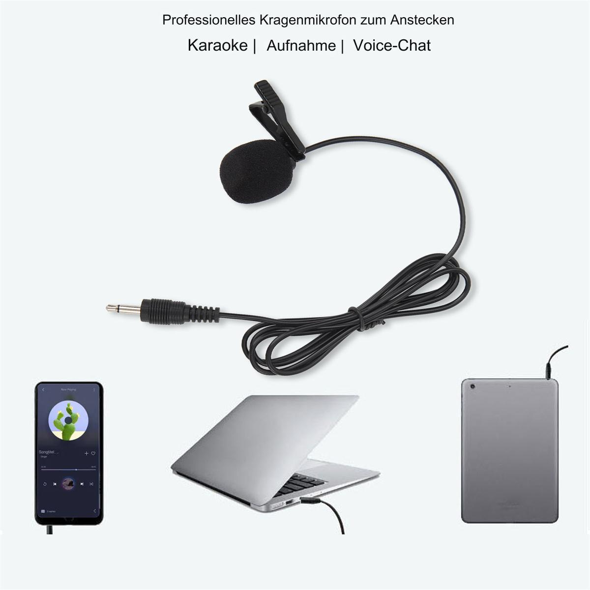 Ein Mikrofon-Set mit Telefon, Laptop und Tablet. Alle sind verbunden.