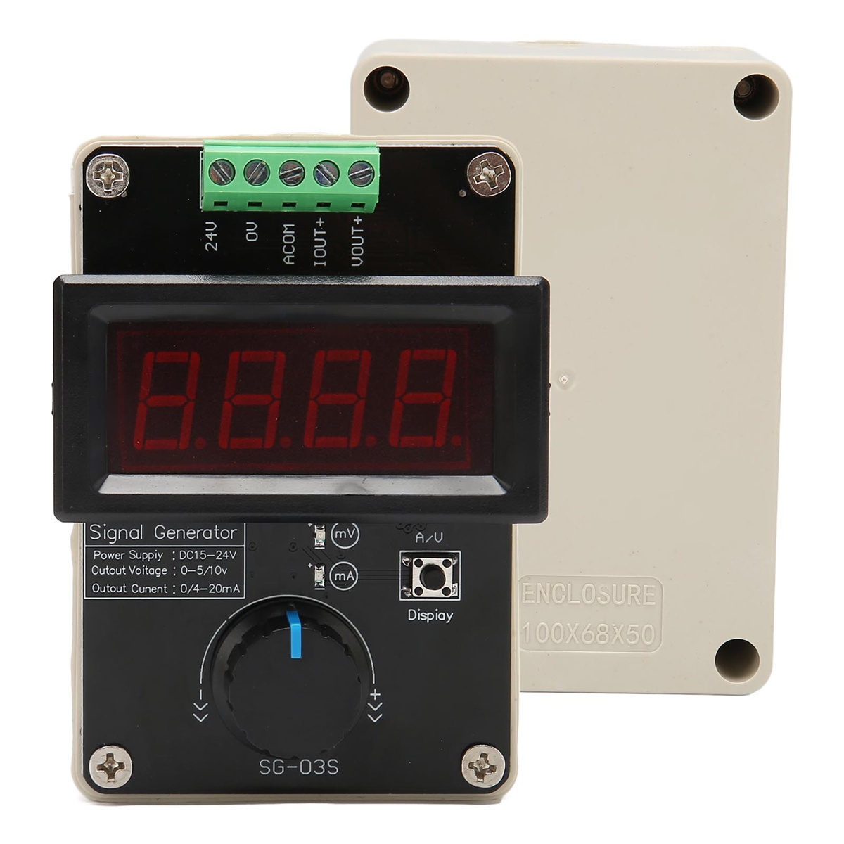 Schwarzer Signalgenerator mit Digitalanzeige, Drehknopf und mehreren Anschlussports.