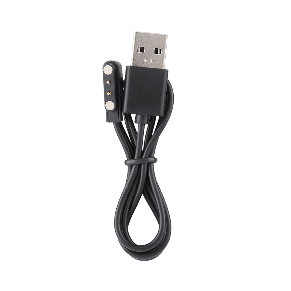 Schwarzes USB-Kabel mit Ladeanschluss, das andere Ende ist ein USB-Anschluss.