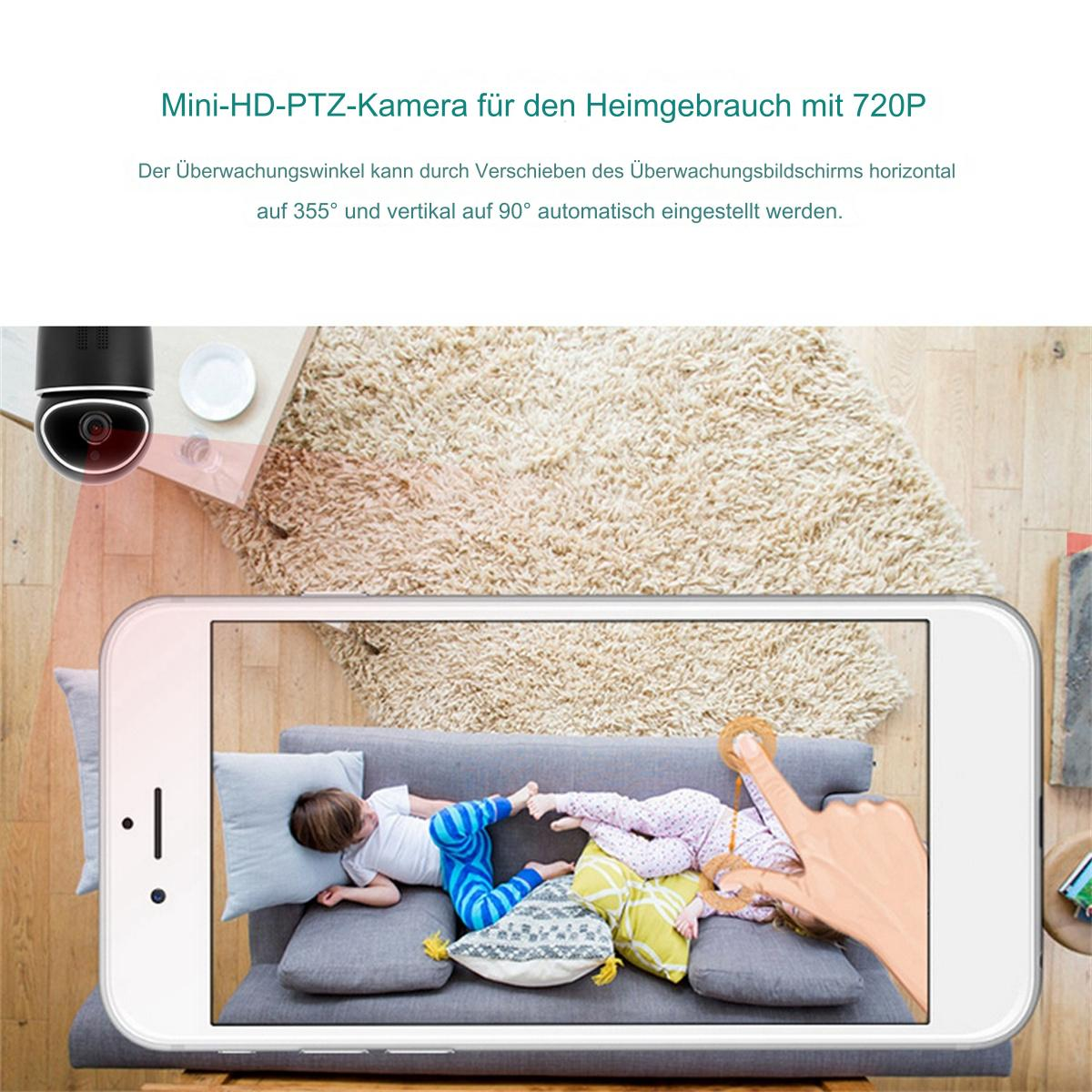 Eine Überwachungskamera, die auf zwei Kinder auf einem Sofa gerichtet ist, mit einem Telefon, das die Ansicht zeigt.