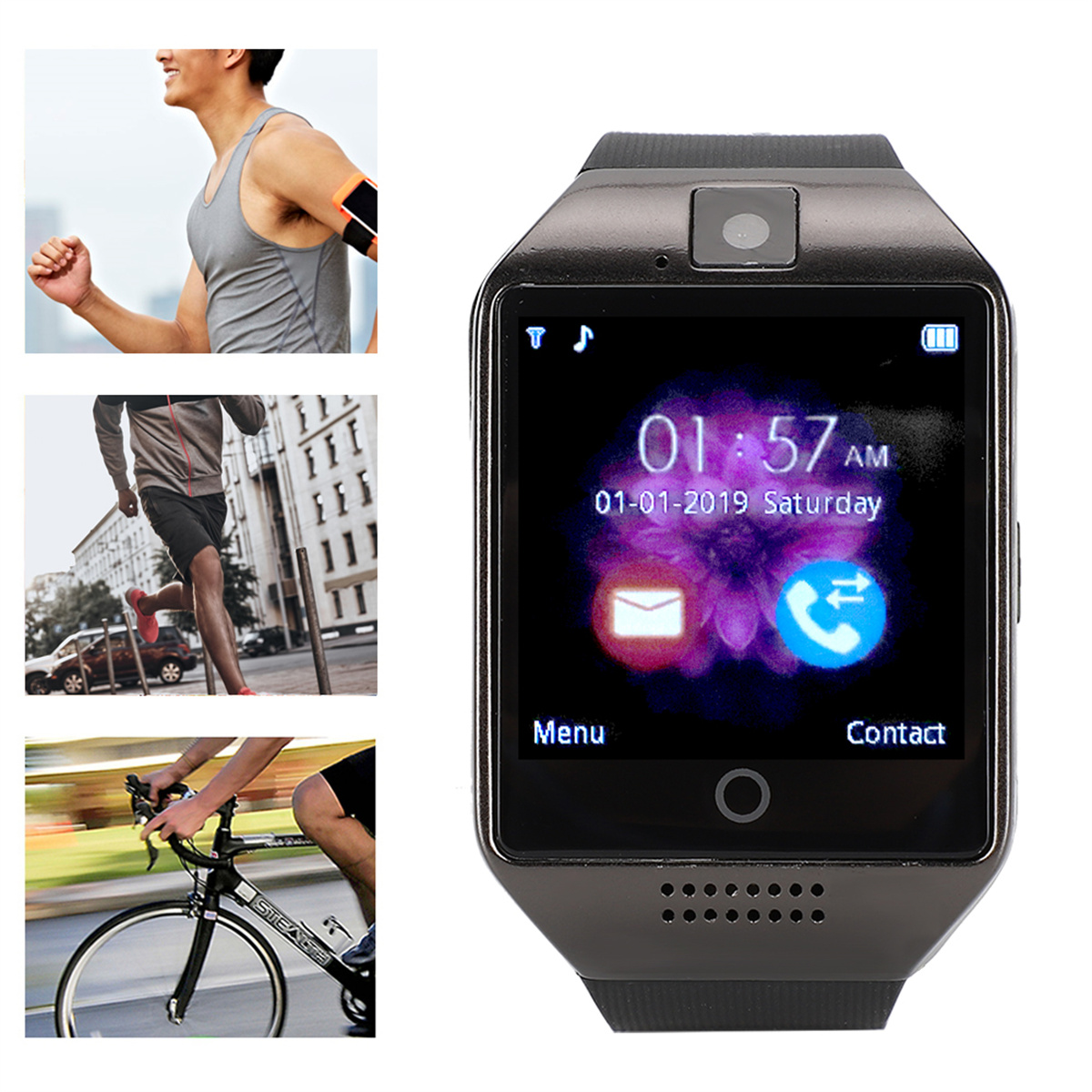 Smartwatch-Oberfläche, Läufer, Radfahrer, Fitness-Bilder.