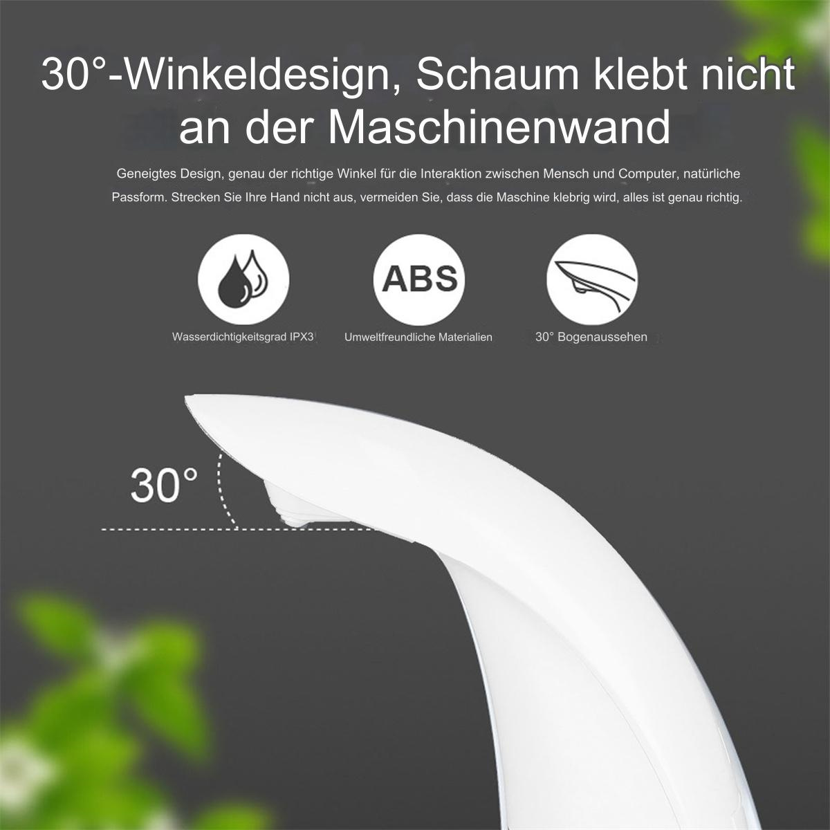 Eine weiße Lampe mit geschwungenem Design, ein 30-Grad-Winkel wird hervorgehoben. Verschiedene Symbole werden gezeigt.