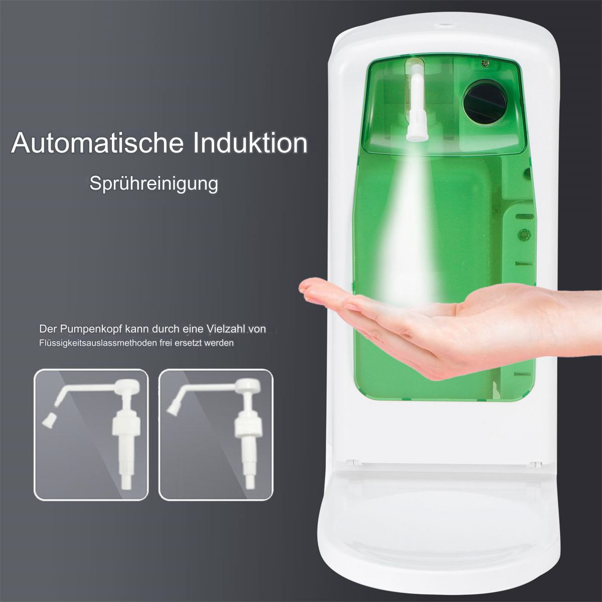 Ein weißer und grüner automatischer Induktionssprüher mit Hand. Zwei Pumpenköpfe werden angezeigt.