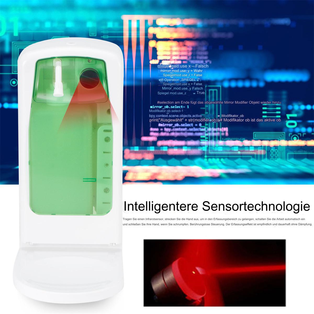 Ein weißes Gerät mit rotem Laser. Es ist vor blauem Hintergrund mit Code.