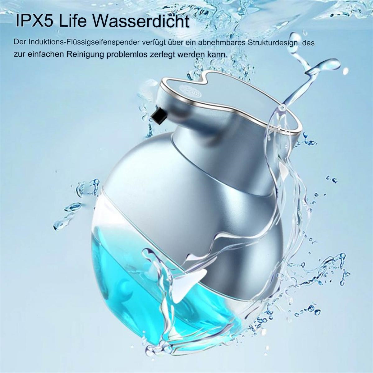 Silberner automatischer Seifenspender mit Wasserspritzeffekt.
