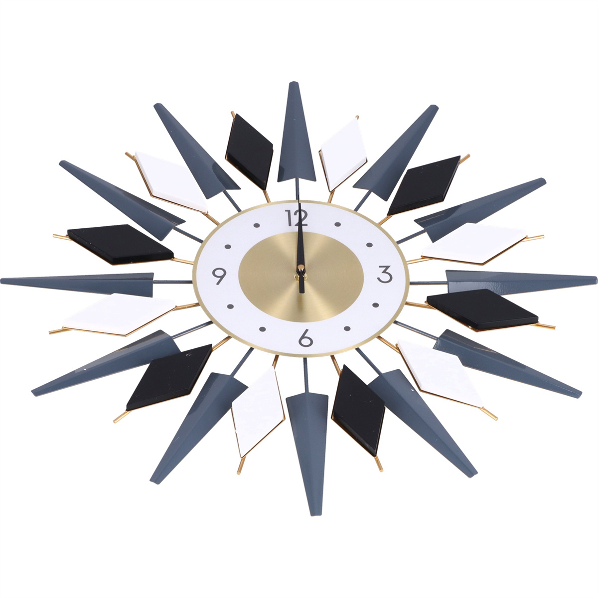Eine Sternenuhr mit goldenem Zifferblatt und schwarz-weißen geometrischen Designs.