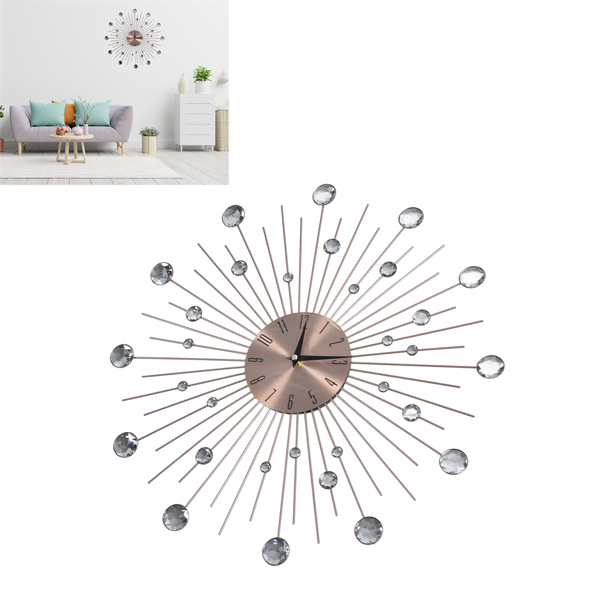 Wanduhr mit Sternmuster-Design mit Kristallen.
