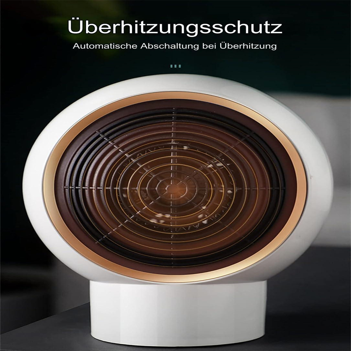 Weiß-braune Heizung mit Metallgitter und Schalter.