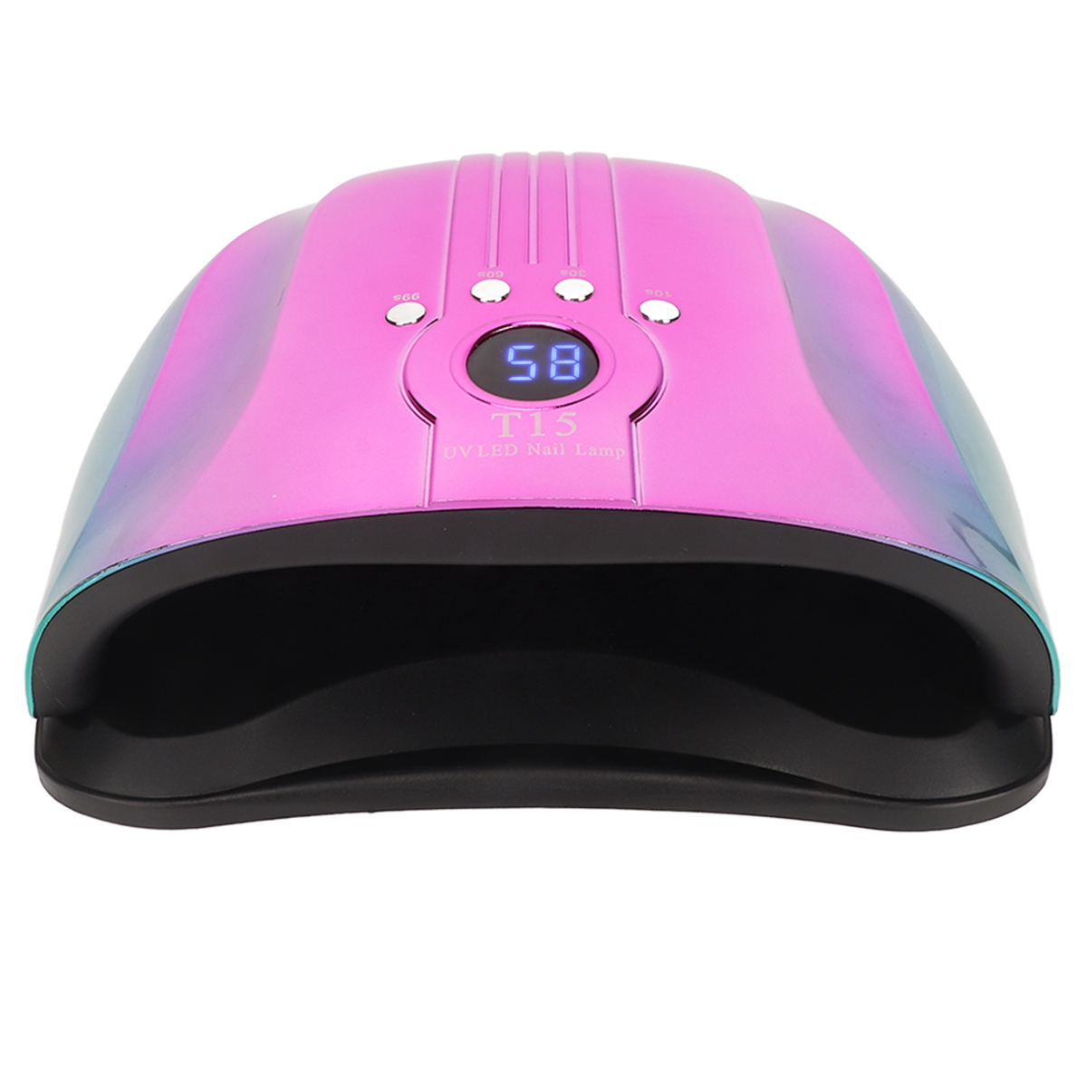 Rosa UV-LED-Nagellampe. Digitalanzeige zeigt die Zeit. Schwarze Öffnung für Hände.