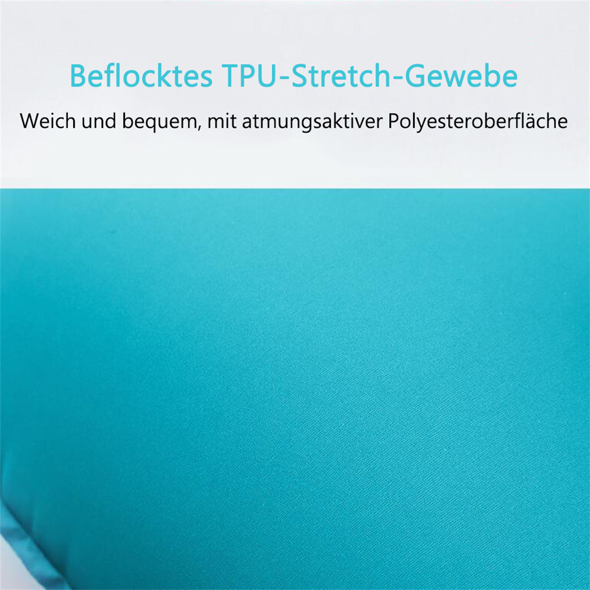 Nahaufnahme eines türkisfarbenen Stoffes mit strukturierter Oberfläche. Weich und bequem.