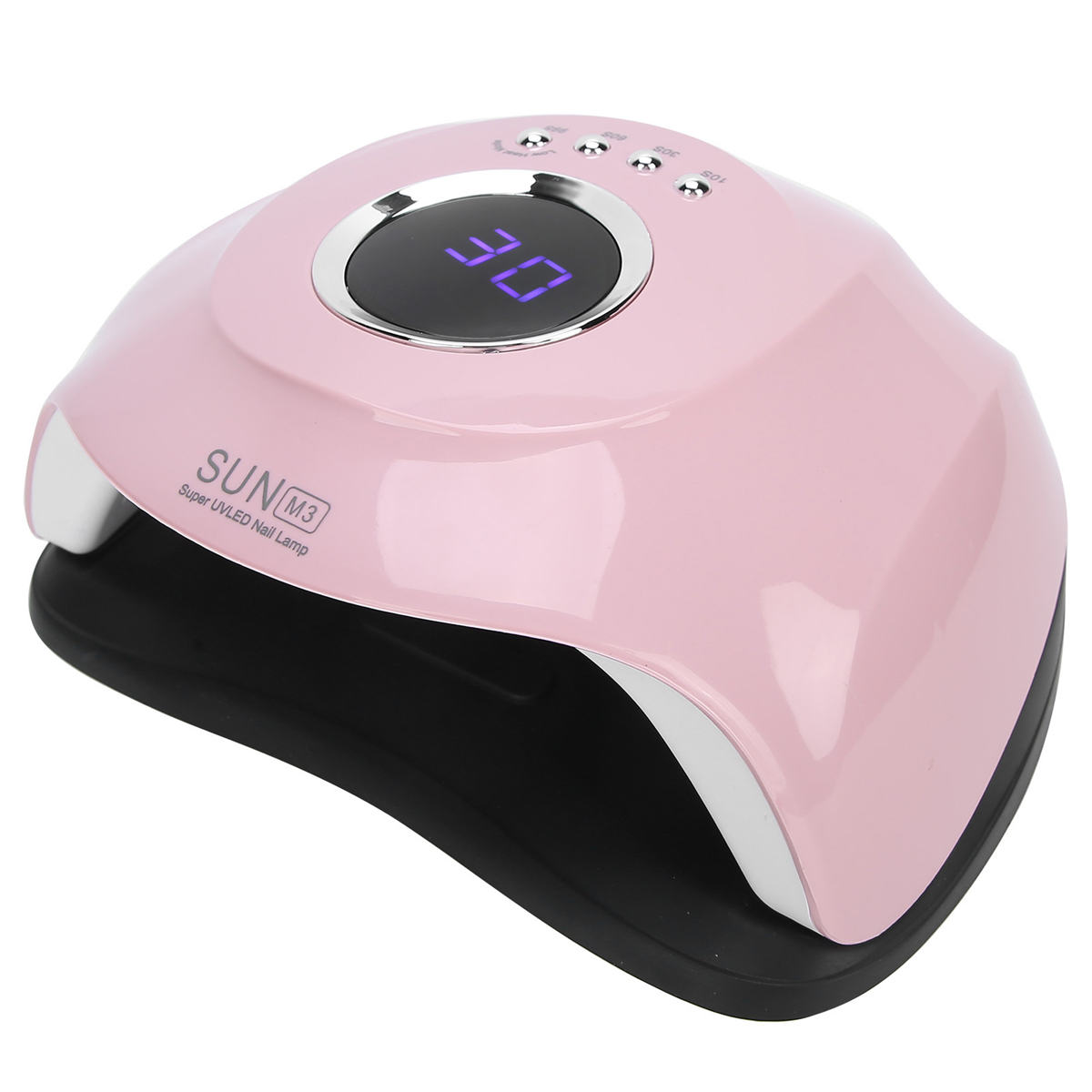 Rosa UV-Nagellampe. Das Display zeigt 30. Die Marke ist SUN M3 Super UVLED Nagellampe.