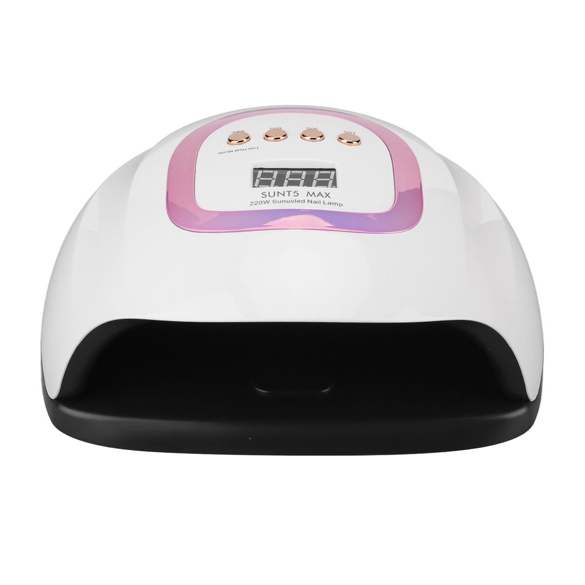 Weiße Nagellampe mit rosa Akzent und Digitalanzeige.
